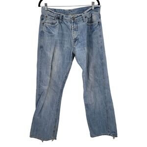 Vtg Mens Flypaper Jeans 34x34 Light Stone Wash Wide Straight Leg Thrashed Hem